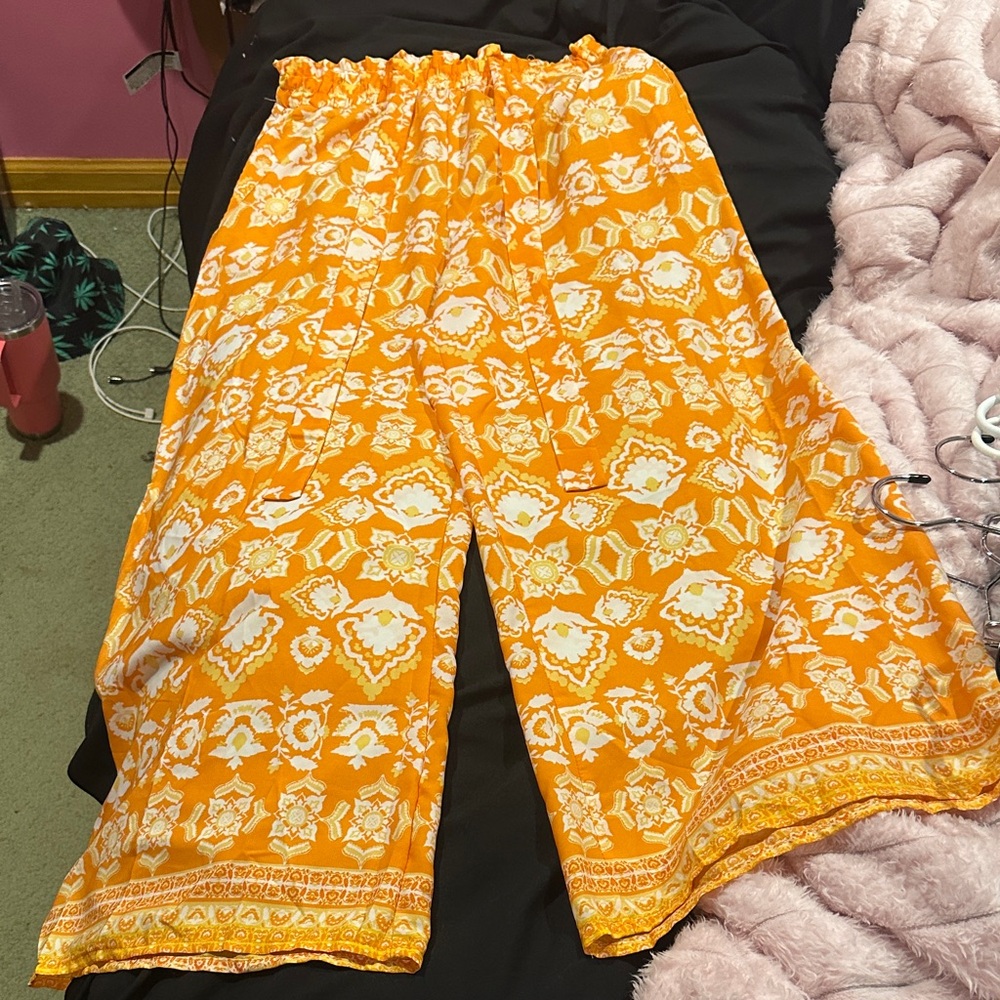SHEIN Orange and White Flare Pants